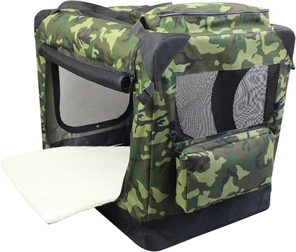EliteField 3-Door Folding Soft Dog Crate with Carrying Bag and Fleece Bed (2 Year Warranty), Indoor & Outdoor Pet Home (24" L x 18" W x 21" H, Camo)