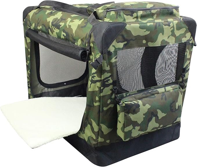 EliteField 3-Door Folding Soft Dog Crate with Carrying Bag and Fleece Bed (2 Year Warranty), Indoor & Outdoor Pet Home (30" L x 21" W x 24" H, Camo)