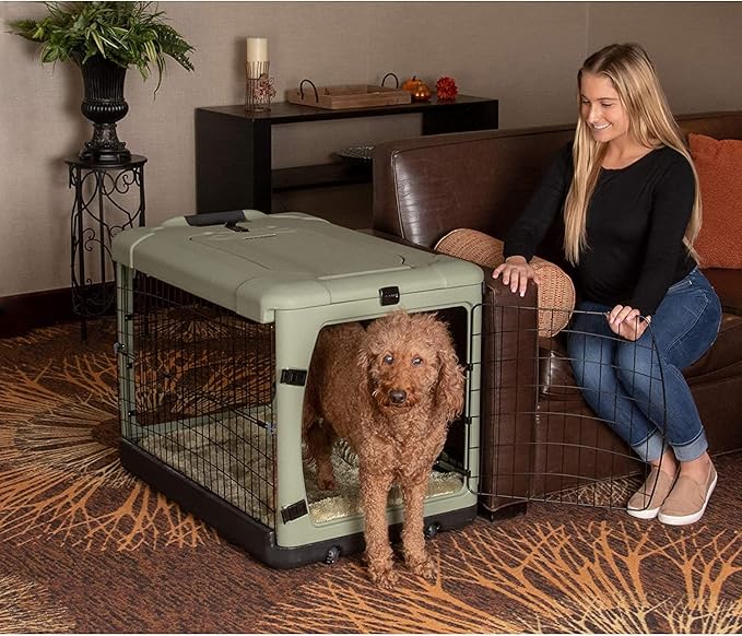 Pet Gear _he Other Door 4 Door Steel Crate for Dogs/Cats with Garage-Style Door, Includes Plush Bed + Travel Bag, No Tools Required, 3 Models, 3 Colors