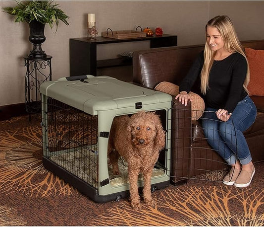 Pet Gear _he Other Door 4 Door Steel Crate for Dogs/Cats with Garage-Style Door, Includes Plush Bed + Travel Bag, No Tools Required, 3 Models, 3 Colors