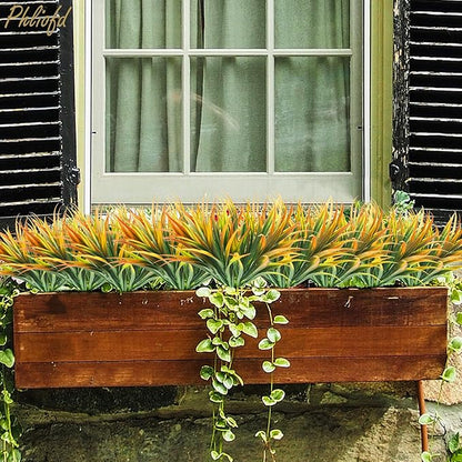 6Pcs Artificial Grass Fake Plants 17.3in Outdoor Plastic Plants UV Resistant Greenery Fake Grass for Home Window Garden Office Patio Hanging Planter Pathway Front Porch Décor Orange Yellow