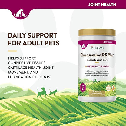 NaturVet Glucosamine DS Plus Level 2 Moderate Care Joint Support Supplement for Dogs and Cats, Chewable Tablets Time Release, Made in The USA, 240 Count