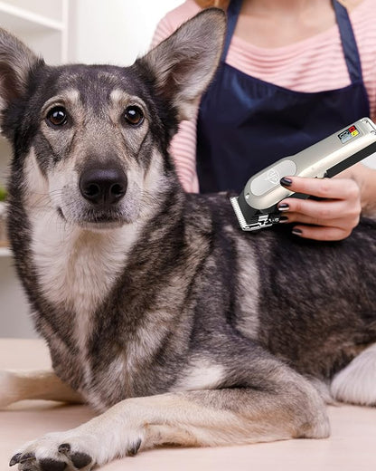 E-Hunter Professional Dog Clippers Cordless Rechargeable - Pet Grooming Kit with 8 Comb Guides, LED Display & Quiet Motor 50DB for Dogs, Cats with Thick Hair - Includes Cleaning Brush & Oil
