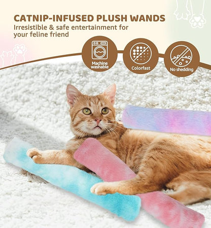 3 Pack Cat Kicker Toy Pillows, Interactive Plush Toys with Catnip Inside, Soft Durable Kick Sticks Teething Chew Toy, Cat Body Pillows for Indoor Cats & Kittens, Promote Exercise, Play & Cuddle