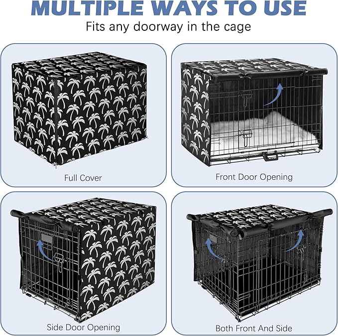 Akinerri Dog Crate Cover - Double Door Waterproof Pet Kennel Cover, Durable 600D Polyester Protective Cage Cover for 24/30/36/42/48 Inch Dog Crate - Blackprint