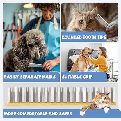 8.5 Inch Dual Tooth Pet Comb for Mats and Tanglesï¼_rofessional Grooming Flea Comb Removing Excess Hair for Long-Haired Cats and Dog Kit,Prevent Undercoat, Excess Hair,Mats and Tangles,Pet Essential