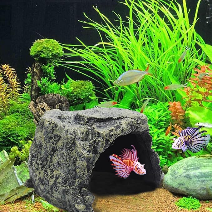 Besimple Aquarium Fish Hide Cave Decoration, Reptile Rock Hideouts Stone Cave Hide House Fish Tank Aquarium Accessories for Betta Shrimp Turtle Amphibians Small Lizards(Rock Hide Cave)