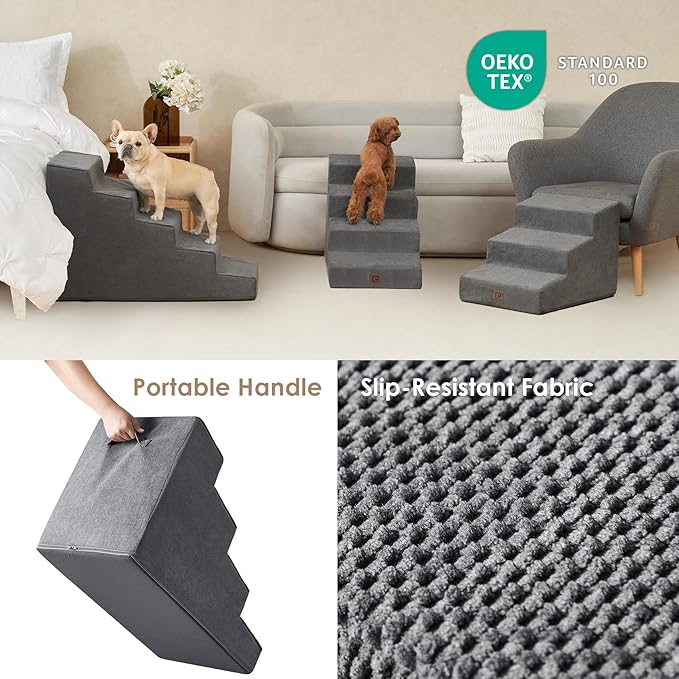 EHEYCIGA Dog Stairs for Small Dog 19.7”H, 4-Step Slope Dog Stairs for High Beds and Couch, Pet Steps with Non-Slip Bottom, Low Ramp and Larger Step Area