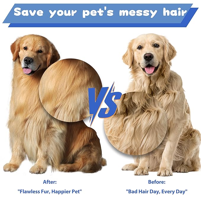 7.5 Inch Professional Stainless Steel Pet Grooming Comb for Dogs & Cats, Wide & Dense Teeth for Removing Tangles, Knots,Undercoat,Flea,Excess Hair, Rounded Corners Design for Safe,Metal Dematting Tool