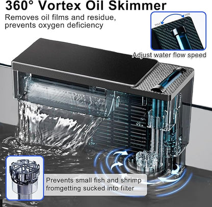 Aquarium Filter, 6W 150GPH HOB Fish Tank Filter, 4-Stage Bio-Filtration for 10-40 Gallon Tanks, Quiet Power Waterfall Filter with Adjustable Flow, Includes Filter Cotton & Bio Media