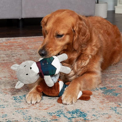 Furhaven 2-Pack Squeaky Plush Dog Toys for Small/Medium Dogs, Washable w/ Ruff Stuff Reinforcement - Dapper Dandies Woodland Collection - Bear/Squirrel, Set of 2