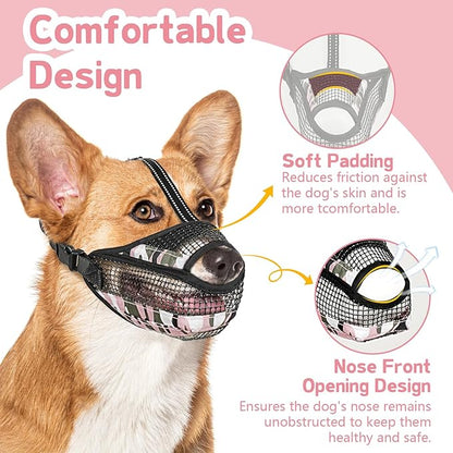 Dog Muzzle for Large Medium Small Dogs, Soft Mesh Muzzle for Dogs with Reflective Adjustable Strap, Prevent Biting Chewing and Licking, Dog Nose Open Design for Reduction Friction (Pink, XS)