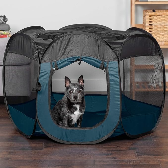 Furhaven Portable Dog Playpen Cat Tent, Pet playground/kennel foldable indoor outdoor zippered puppy crate - Sailor Blue, Small