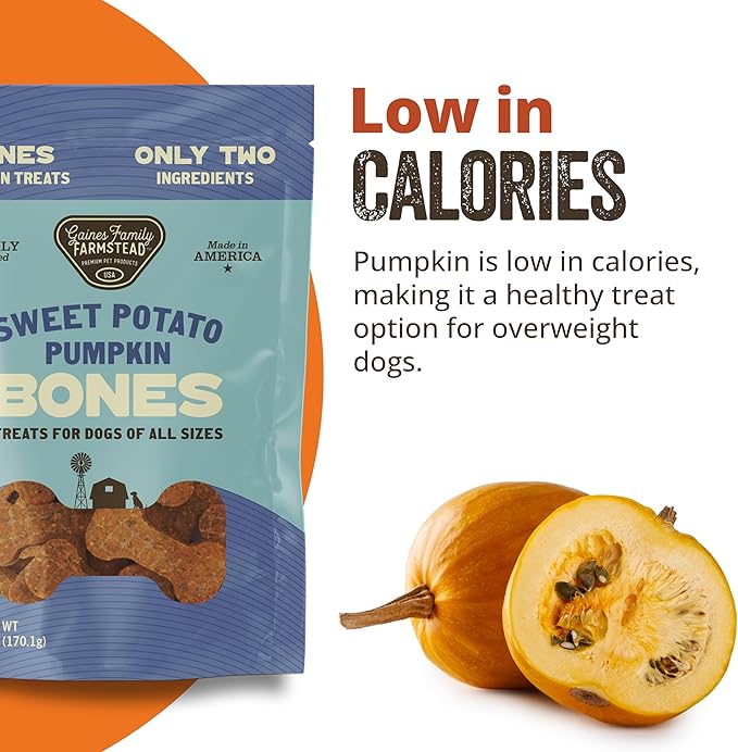 Gaines Family Farmstead Sweet Potato Pumpkin Dog Bones - All-Natural Dog Treats, Digestive Support, Grain-Free, Vitamin-Rich Chews for Puppies & Adult Dogs, 6 oz Bag