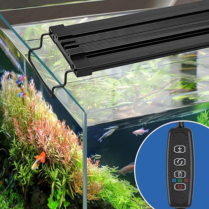 LED Aquarium Light for 18–24 Inch Fish Tanks – Timer with Auto On/Off, 10-Level Brightness, White/Blue/Red+White Modes, Extendable Brackets & Hanging Design (Rope Not Included) (18-24inch)