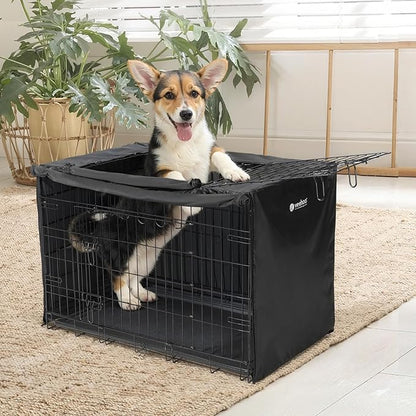 Veehoo 24 inch Dog Crate for Small Dogs with Three Doors & Cover-Metal Wire Dog Cage Kennels & Houses for Puppy&Cats, Indoor Outdoor Collapsible Metal Contour Dog Crate Kennels Kit with Removable Tray