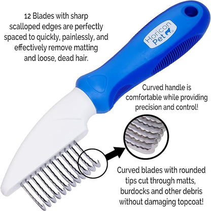 12 Blade Dog Dematting Comb - Removes Knots, Matted Fur, & Tangles Gently For Dogs, Cats & Small Animals