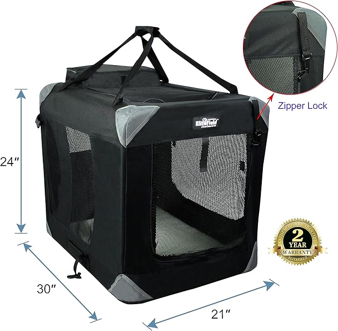 EliteField 3-Door Folding Soft Dog Crate with Carrying Bag and Fleece Bed (2 Year Warranty), Indoor & Outdoor Pet Home (30" L x 21" W x 24" H, Black)