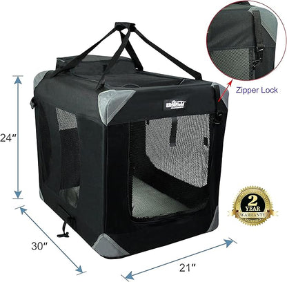 EliteField 3-Door Folding Soft Dog Crate with Carrying Bag and Fleece Bed (2 Year Warranty), Indoor & Outdoor Pet Home (30" L x 21" W x 24" H, Black)
