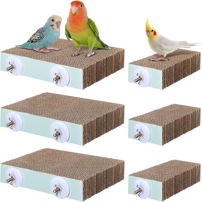 Nuanchu 6 Pcs Bird Perch Stand Toy Parrot Cardboard Platform Bird Paw Grinding Stand Parrot Cage Playground for Macaws Sparrows Parakeet Cockatiel Lovebird(Simple Style)