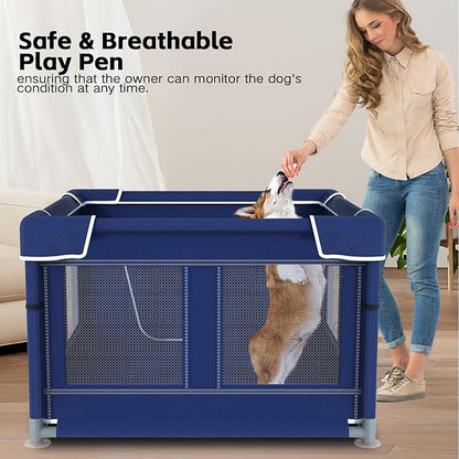 Dog Playpen, 42_42 Inch. Puppy PlayPen with Gate for Puppies,Oxford Cloth Tear Resistant Fabric. Pet PlayPen with Roof for Outdoors & Indoors. Anti-Tipping. Zipper Door. Ideal for Dogs and Cats