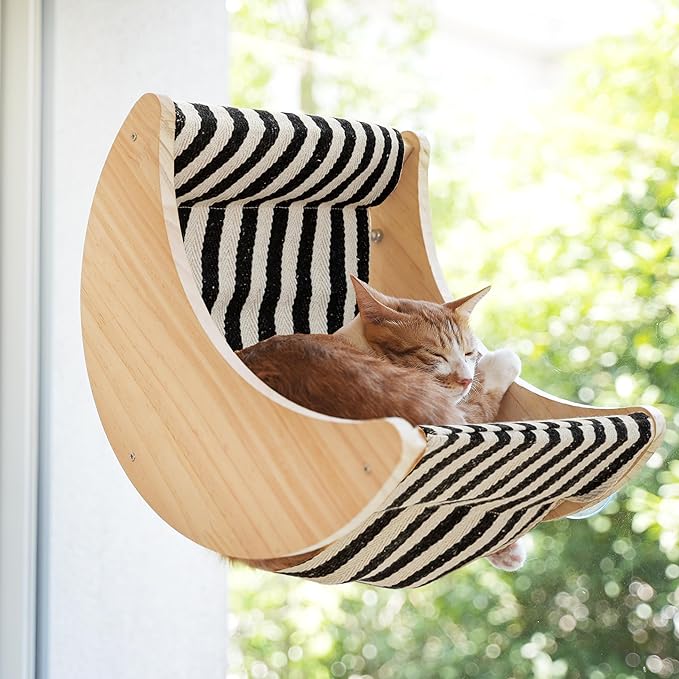 Window Cat Beds for Indoor Cats Perches Moon Shelves Mounted with Strong Suction Cups Cat Window Seat for Sleep and Watch Birds(Stripe)