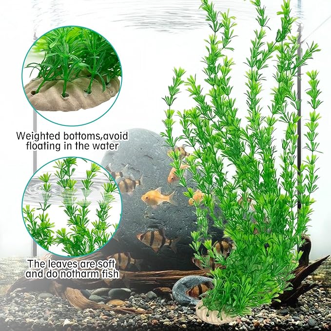 Hamiledyi 23" Tall Aquarium Plastic Plants - 2 Pack Soft Fish Tank Decor, Artificial Green Grass Cluster for Aquariums, Safe Bendable Underwater Plantsï¼_reen Style Bï¼
