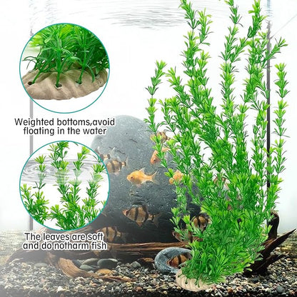 Hamiledyi 23" Tall Aquarium Plastic Plants - 2 Pack Soft Fish Tank Decor, Artificial Green Grass Cluster for Aquariums, Safe Bendable Underwater Plantsï¼_reen Style Bï¼