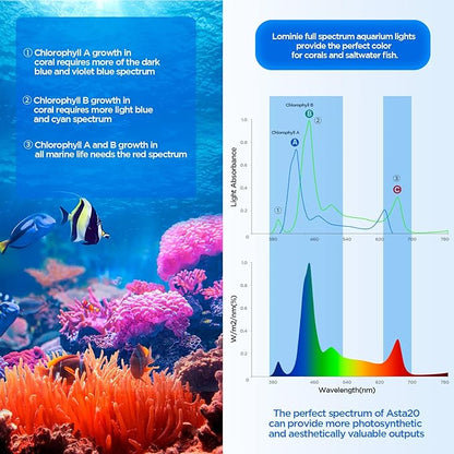 Full Spectrum Aquarium Light, Adjustable Saltwater Super Bright Fish Tank Light for Reef, Coral, Planted Nano Saltwater Aquarium Tank (A-20 Saltwater 16W)