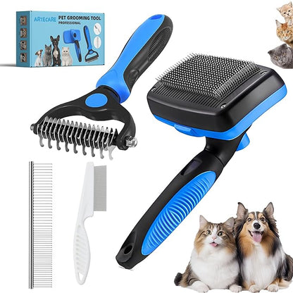 4 in 1 Pet Grooming Kit Dematting tool Stainless Steel Comb Deshedding Brush for Dog and Cat With Long Hair