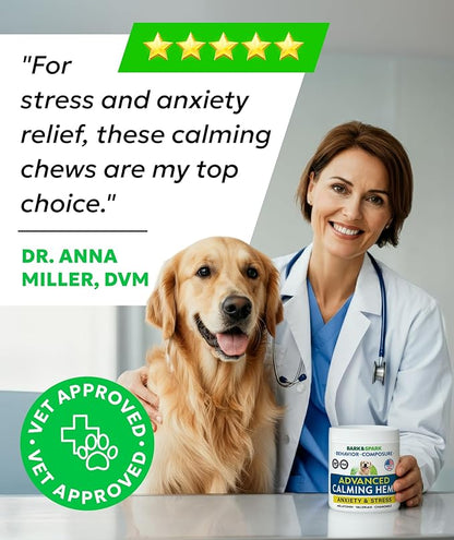 BARK&SPARK Advanced Calming Chews for Dogs - Hemp Chew + Melatonin - Anxiety Relief - Sleep Aid - Relaxing Treats - Stress Relief During Fireworks, Storms, Thunder, Barking - Made in USA - 60Ct