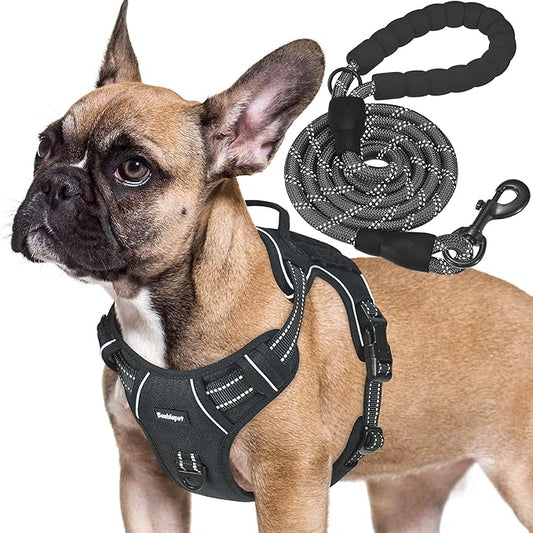 Heavy Duty Tactical Dog Harness for Small Dogs, No Pull Adjustable Pet Harness Reflective Service Training Easy Control Pet Vest Military K9 Working Dog Harnesses- Small, Black