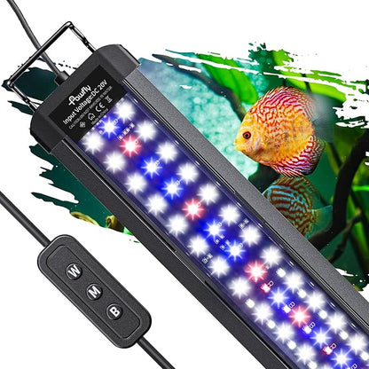 Pawfly 14W Aquarium LED Light for 18 to 24 Inch Fish Tanks Extendable Fish Tank Light with Full Spectrum Brilliant White Blue Red Lights with Daytime & Night Modes and Adjustable Brightness