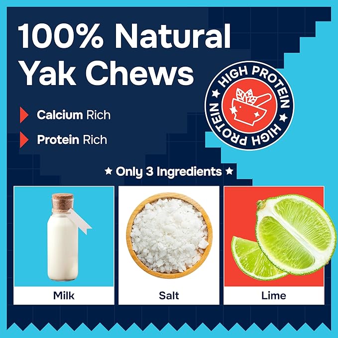 100% Natural Yak Cheese Himalayan Made Dog Chews All Breeds - Lactose Free Yak Chews for Small Medium & Large Dogs - Dental Cleaning Dog Chews for Aggressive Chewers - Long Lasting Odor & Gluten Free