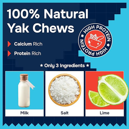 100% Natural Yak Cheese Himalayan Made Dog Chews All Breeds - Lactose Free Yak Chews for Small Medium & Large Dogs - Dental Cleaning Dog Chews for Aggressive Chewers - Long Lasting Odor & Gluten Free