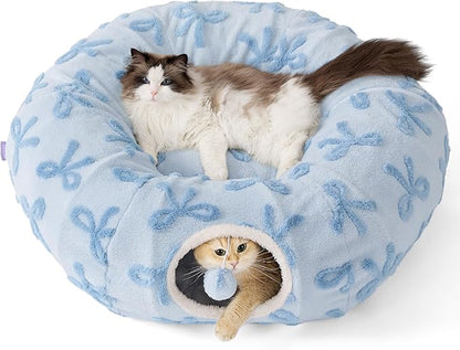 Lesure Cat Tunnel Bed for Indoor Cats - Cute Cat Donut Tunnel Toys with Washable Circle Cushion, Round Pet Peekaboo Cave Toy for Kitten/Puppy/Rabbit, Standard Ice Blue