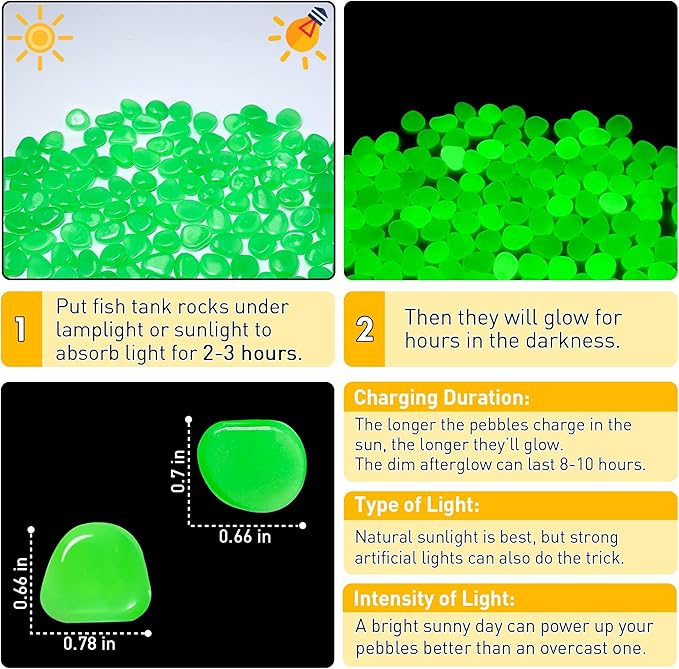 Glow in The Dark Fish Tank Rocks,Green Glowing Rocks Stones Resin Glow in Dark Pebbles for Outdoor Garden, Fish Tank, Aquarium, Landscaping,Driveway Decoration,1.4 Lb