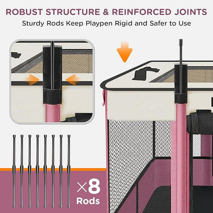 Foldable Pet Kitten Playpen, Upgrade Waterproof Portable Cat Dog Playpen Kennel Tent for Small Dog Cat, Removable Shade Cover, Come with Free Carrying Case, Indoor Outdoor Use for Small Pet, Pink