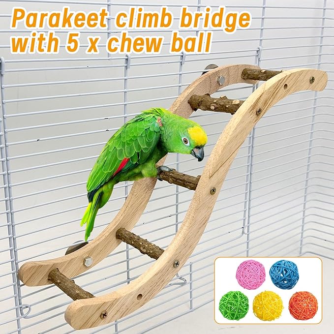 Hamiledyi Nature Wooden Bird Ladder Pet Parrots Climb Bridge Exercise Stands for Parakeet Climbing Chewing Bridge Bird Cage Accessories for Cockatiel Parakeet Lovebirds Budgie