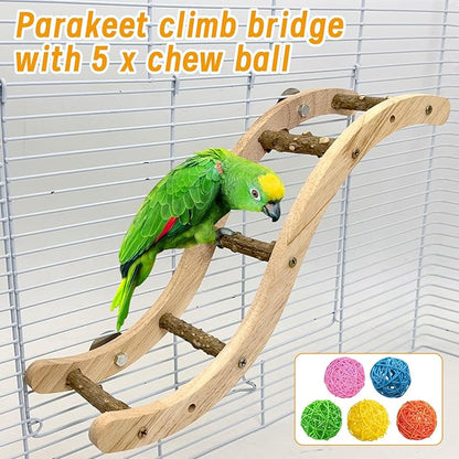 Hamiledyi Nature Wooden Bird Ladder Pet Parrots Climb Bridge Exercise Stands for Parakeet Climbing Chewing Bridge Bird Cage Accessories for Cockatiel Parakeet Lovebirds Budgie