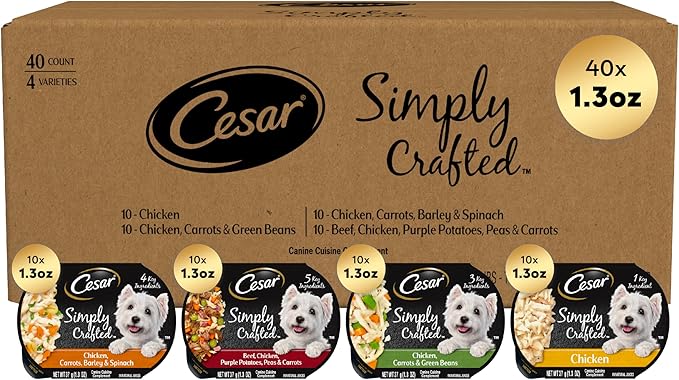 Cesar Wet Dog Food Simply Crafted Multipack: Chicken and Beef Recipe, (40) 1.3 oz. Trays