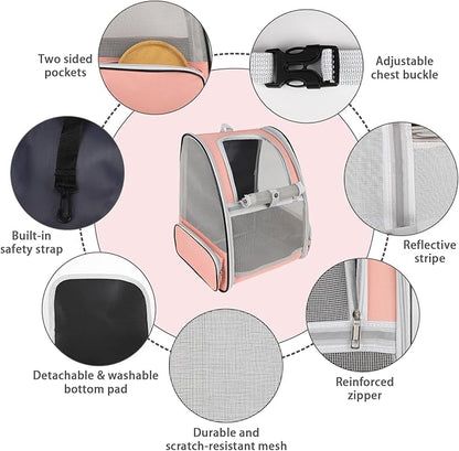 Cat Backpack Carrier,Pet Carrier Airline Approved for Small Dog Cat Puppy Kitten Bunny,Ventilated Mesh Design Animal Backpack for Hiking Camping Travel Bag (Pink)