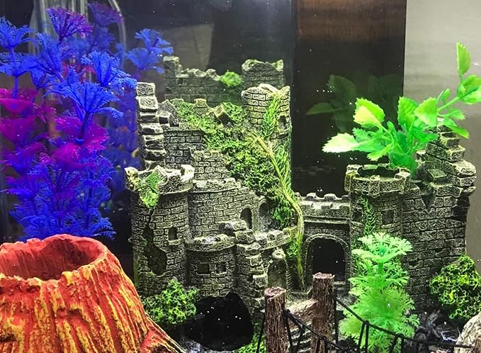 SLOCME Aquarium Medieval Resin Castle Decoration - Realistic Fish Tank Castle Accessory, Shelter for Betta Fish & Reptile