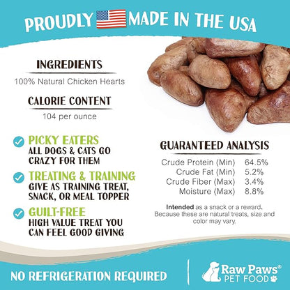 Raw Paws Freeze Dried Chicken Hearts for Dogs, 4-oz, Whole - Made in USA - Freeze Dried Hearts for Dogs - Single Ingredient Freeze Dried Chicken Dog Treats - Freeze Dried Chicken for Dogs