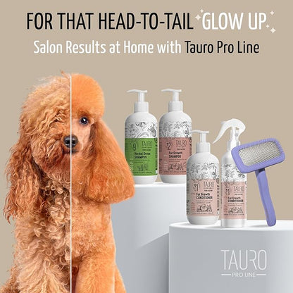 Tauro Pro Line Wooden Deshedding Dog Brush for Long Goldendoodle, Labradoodle & Poodle Hair - Purple Slicker Brush for Dog & Cat Grooming - Rectangular Flexible Cushion & Non-Slip Grip, M