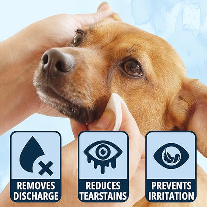 NOVEHA 150PCs Cat & Dog Eye Wipes Tear Stain Remover for Discharge and Crust | White Pet Face Wipes | Easy Daily Pets Gentle Eye Cleaner for Whitening & Cleansing Without Irritation | Round Wipes