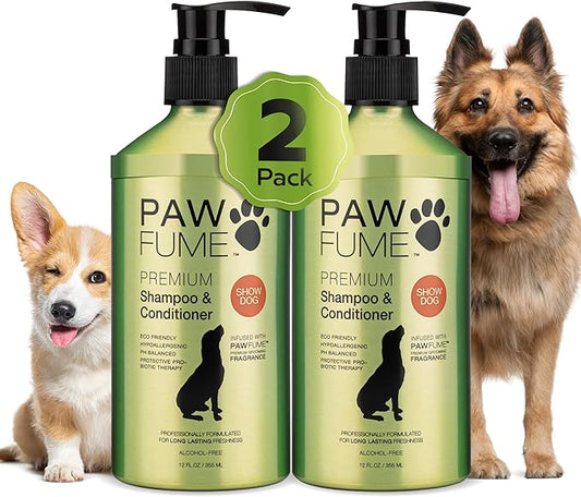 PAWFUME Deshedding Dog Shampoo and Conditioner, Show Dog, 2-Pack  Nourish & Detangle for Silky Soft Coat  Probiotic, Deep-Cleaning, pH-Balanced Formula  Salon-Quality Shampoo for Dogs
