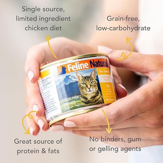 Feline Natural Wet Cat Food Pate, Chicken Feast, 6 Oz Cans (Pack of 12), Grain Free, Made in New Zealand with Cage-Free Chicken, Single Source, Limited Ingredient