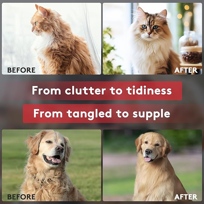 Tpotato Deshedding Dog Brush for Long Haired Dogs Cats,Undercoat Shedding Rake for Dematting Detangling Tangles Matted Fur and Knots,Free Pet Comb,Professional Pet Grooming Supplies Tool Kit,Red