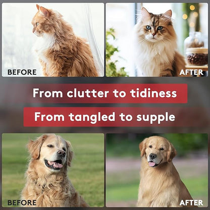 Tpotato Deshedding Dog Brush for Long Haired Dogs Cats,Undercoat Shedding Rake for Dematting Detangling Tangles Matted Fur and Knots,Free Pet Comb,Professional Pet Grooming Supplies Tool Kit,Red